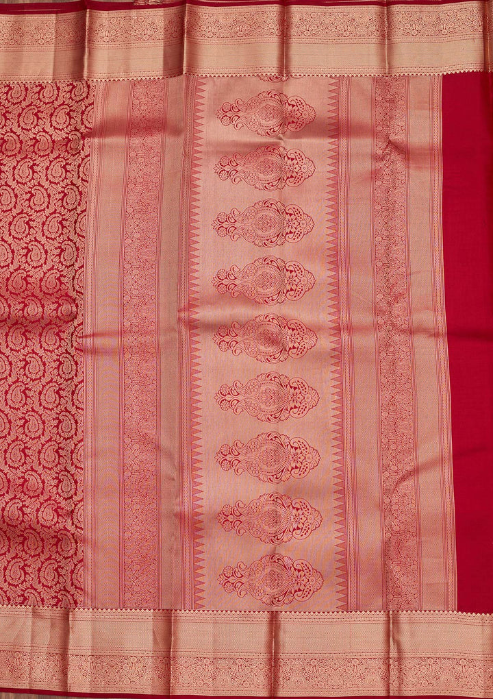 Maroon Pure Silk Jaal Zariwork Saree With Matching Blouse Piece
