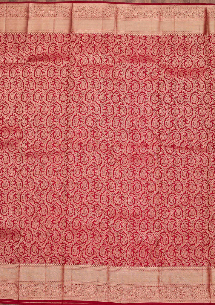 Maroon Pure Silk Jaal Zariwork Saree With Matching Blouse Piece