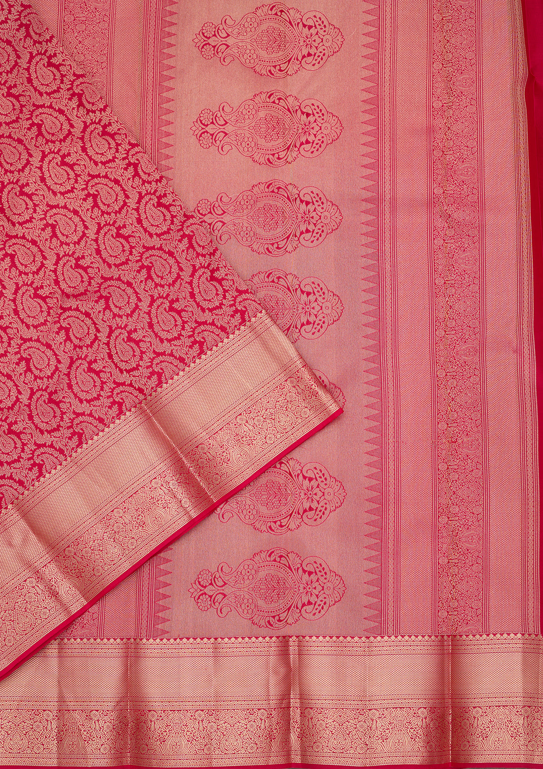 Rani Pink Pure Silk Jaal Zariwork Saree With Matching Blouse Piece