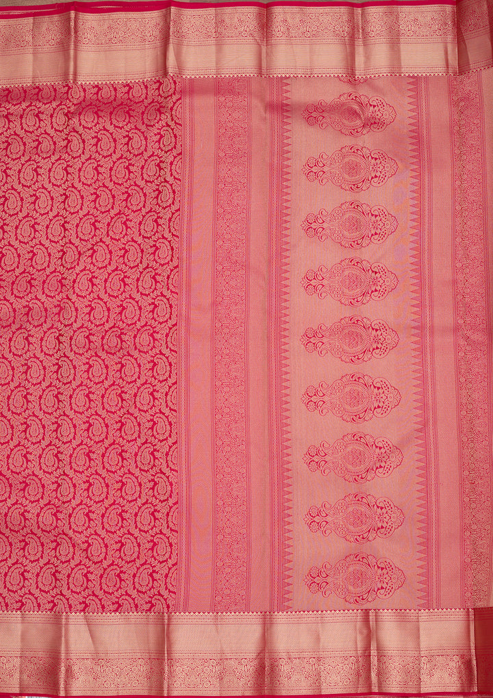 Rani Pink Pure Silk Jaal Zariwork Saree With Matching Blouse Piece