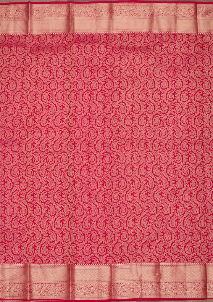 Rani Pink Pure Silk Jaal Zariwork Saree With Matching Blouse Piece
