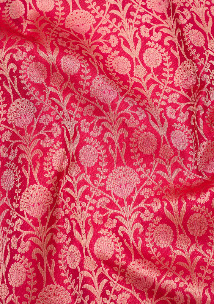 Rani Pink Silk Jaal Saree With Matching Blouse Piece