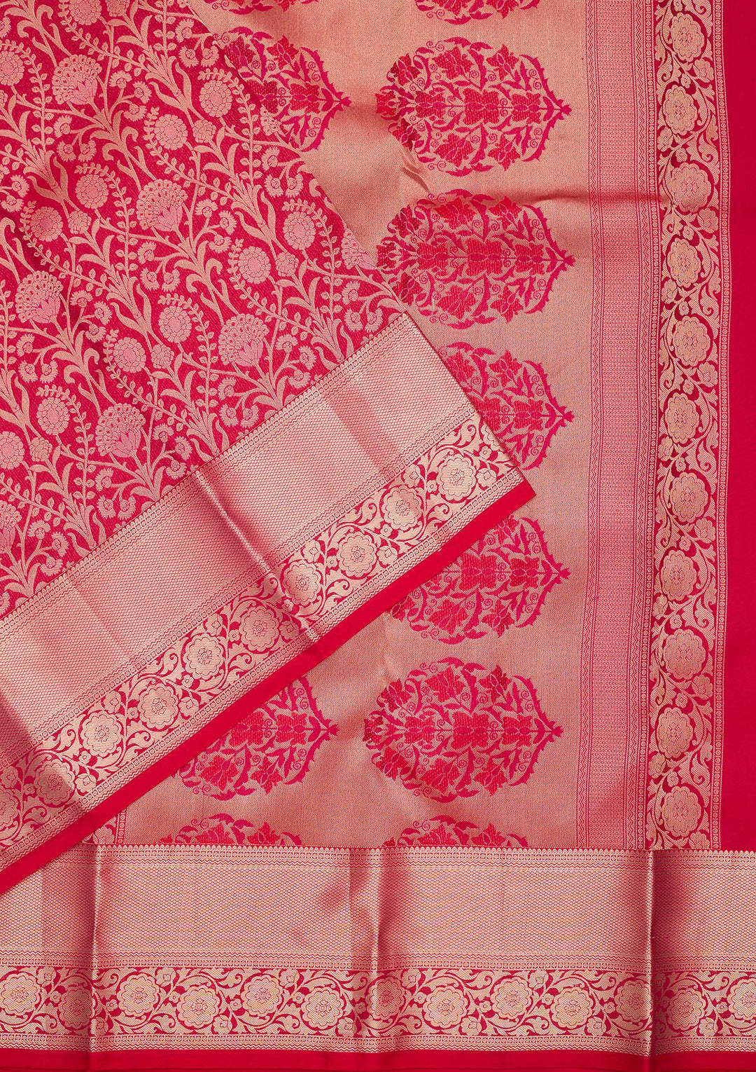 Rani Pink Silk Jaal Saree With Matching Blouse Piece