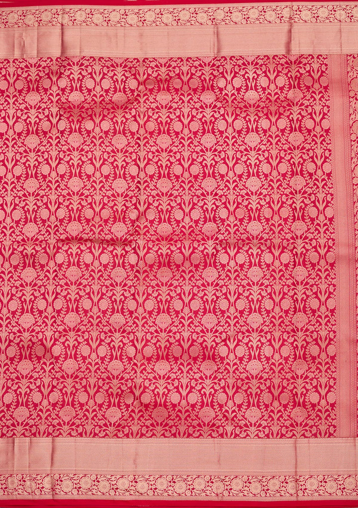 Rani Pink Silk Jaal Saree With Matching Blouse Piece