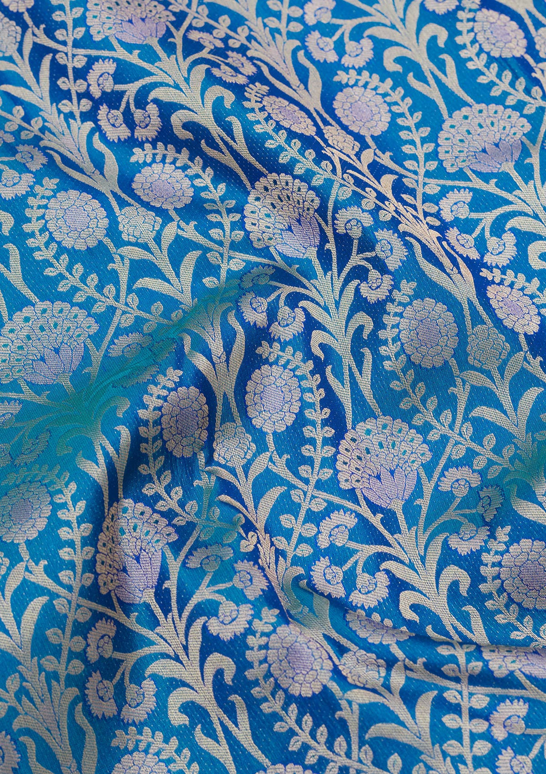 Turquoise Blue Pure Silk Jaal Zariwork Saree With Matching Blouse Piece