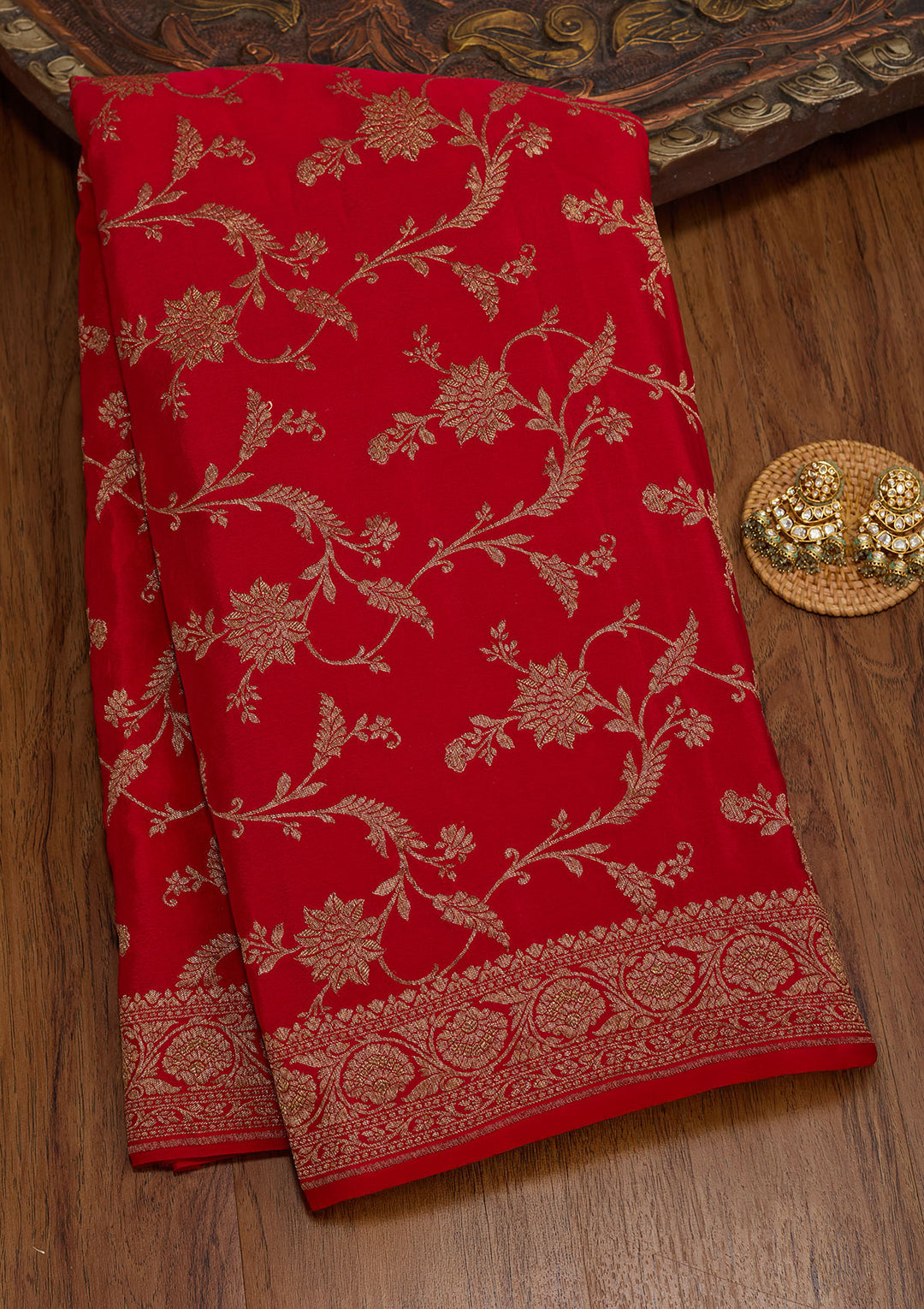 Red Zariwork Pure Crepe Silk Saree