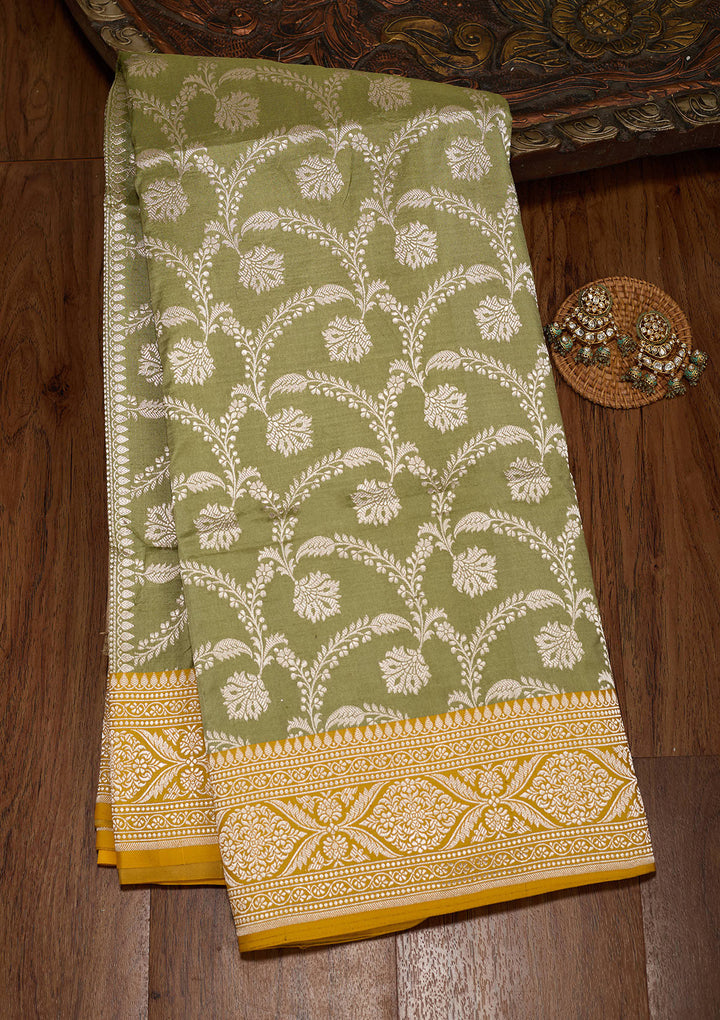 Pista Green Zariwork Pure Silk Saree