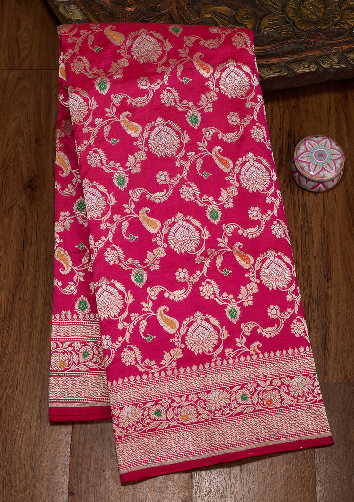 Magenta Pink Zariwork Pure Silk Saree
