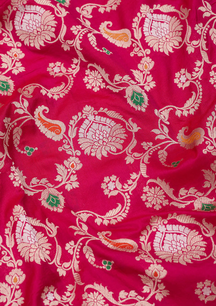 Magenta Pink Zariwork Pure Silk Saree