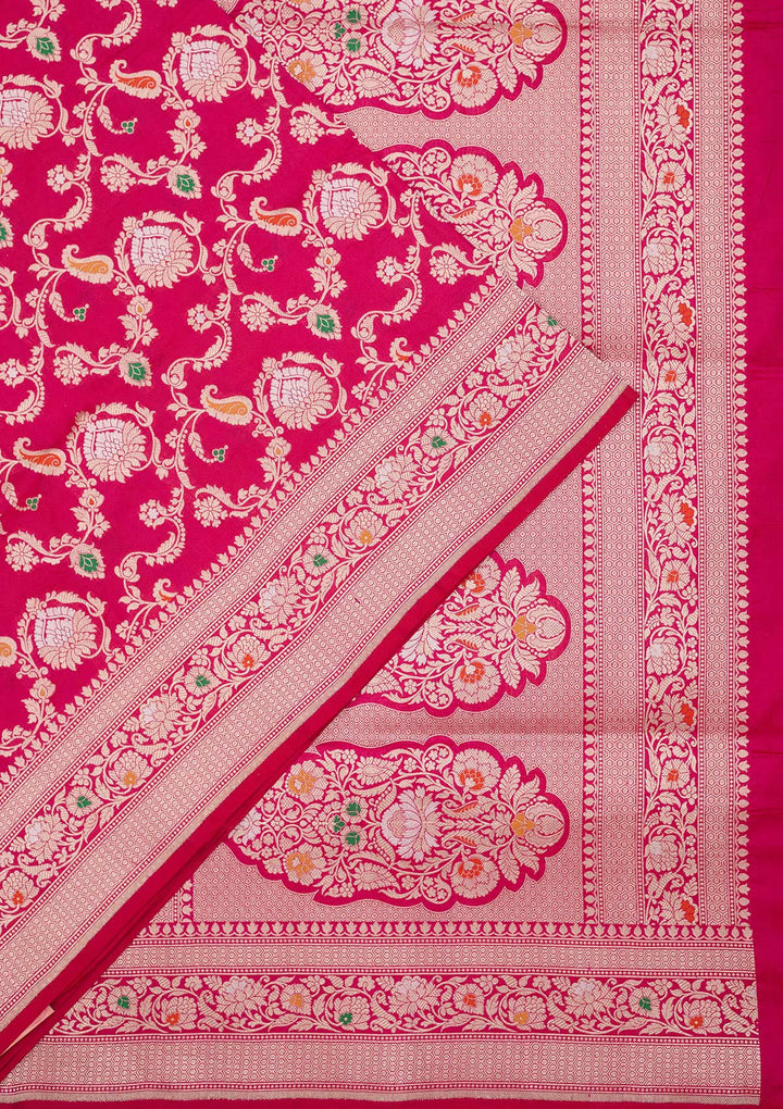 Magenta Pink Zariwork Pure Silk Saree
