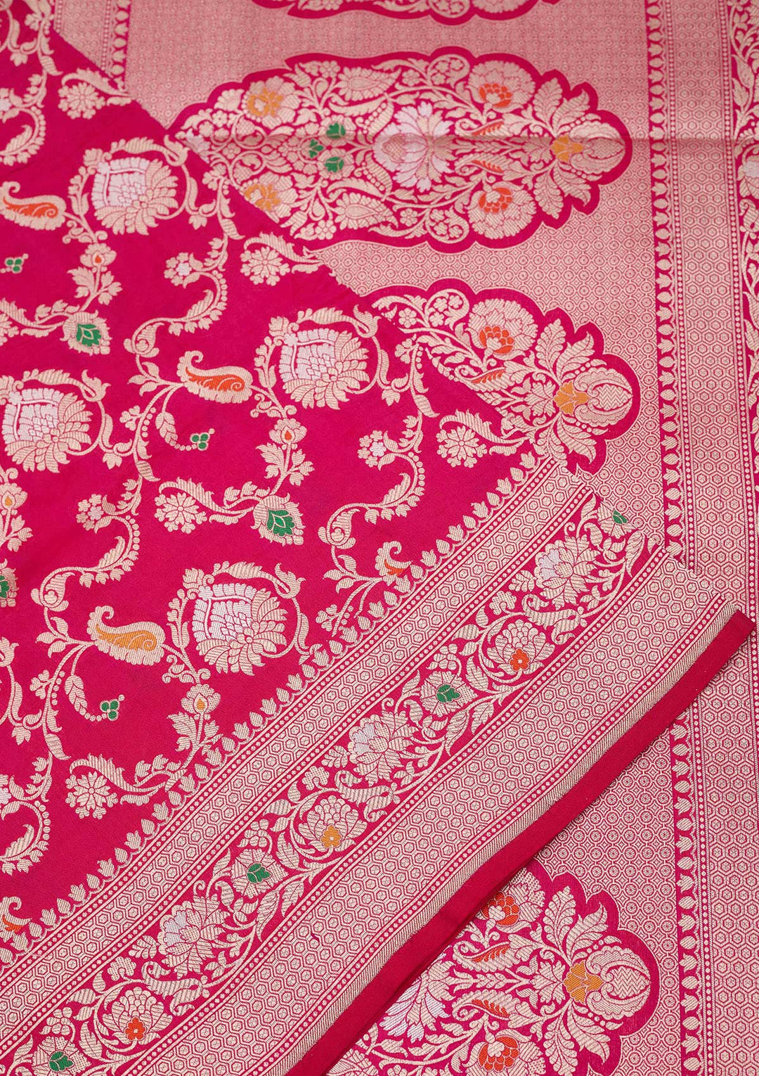 Magenta Pink Zariwork Pure Silk Saree