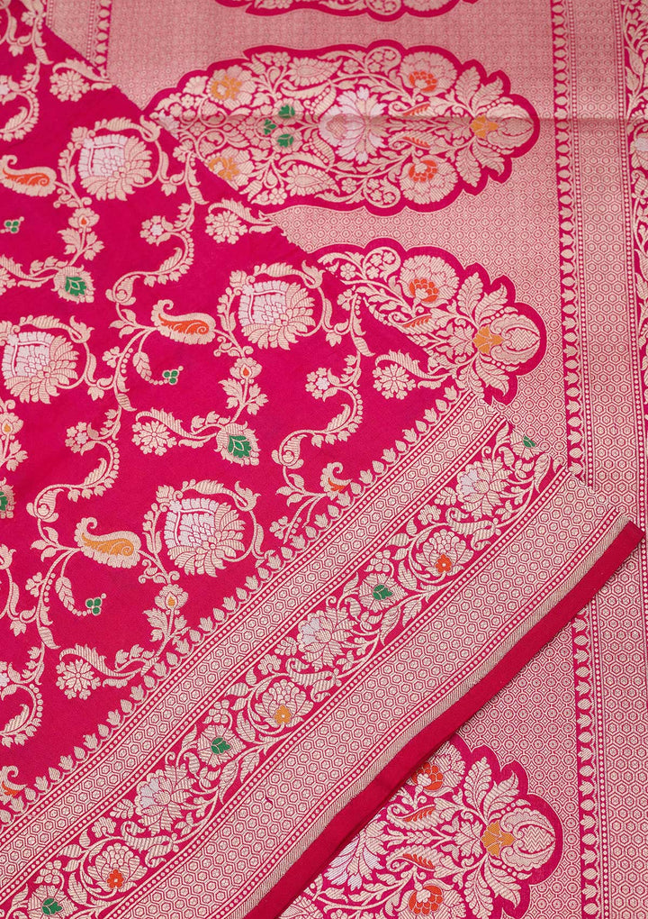 Magenta Pink Zariwork Pure Silk Saree