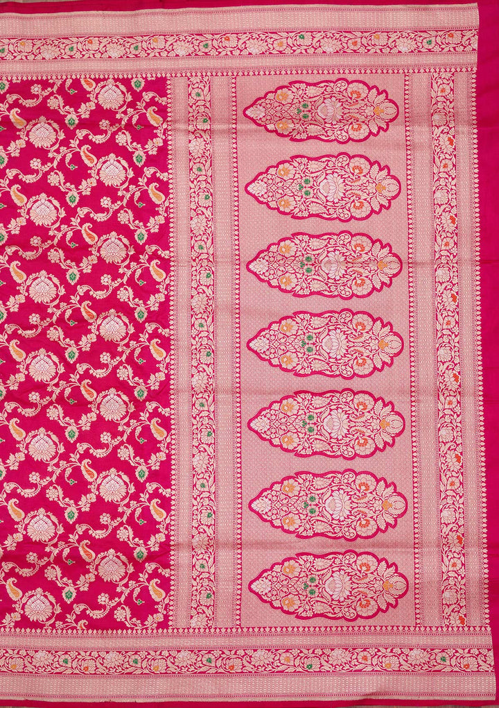 Magenta Pink Zariwork Pure Silk Saree