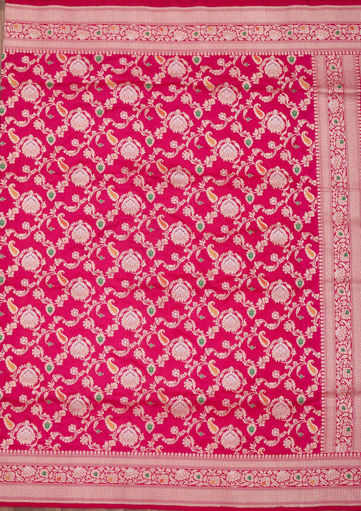 Magenta Pink Zariwork Pure Silk Saree