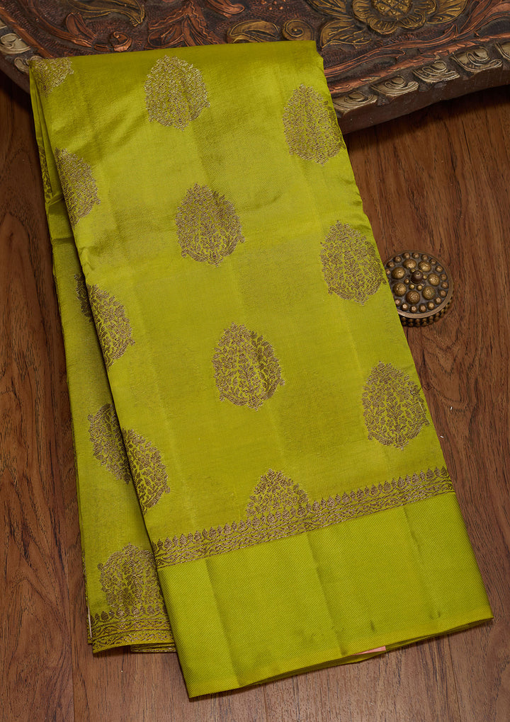 Lime Green Zariwork Pure Silk Saree