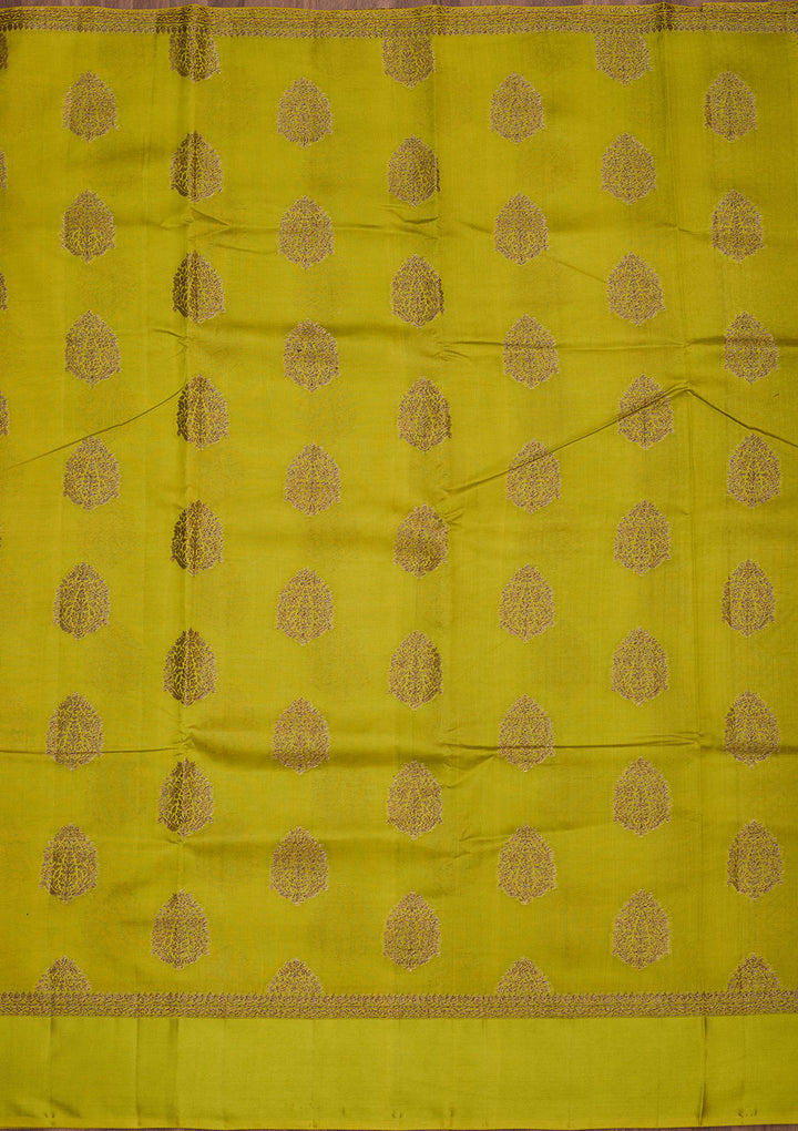 Lime Green Zariwork Pure Silk Saree