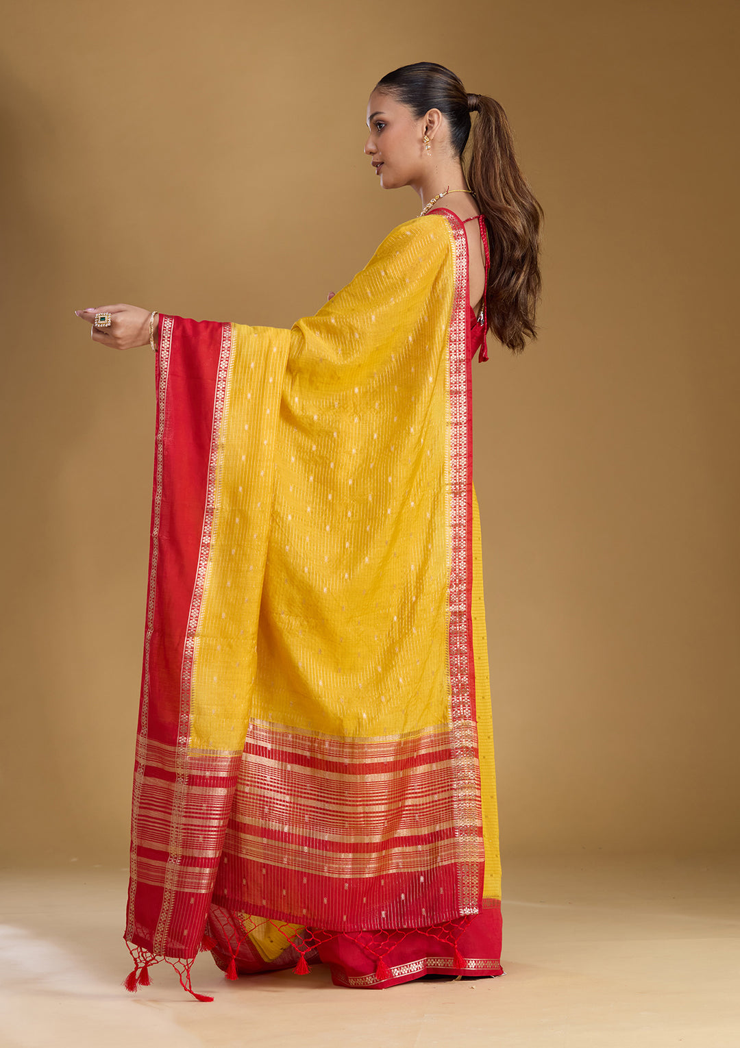Yellow Cotton Buti Gold Zariwork Saree With Matching Blouse Piece