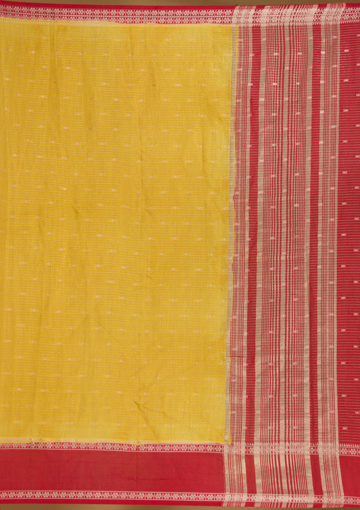 Yellow Cotton Buti Gold Zariwork Saree With Matching Blouse Piece