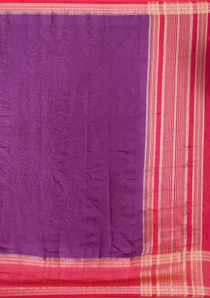 Purple Cotton Plain Gold Zariwork Saree With Matching Blouse Piece