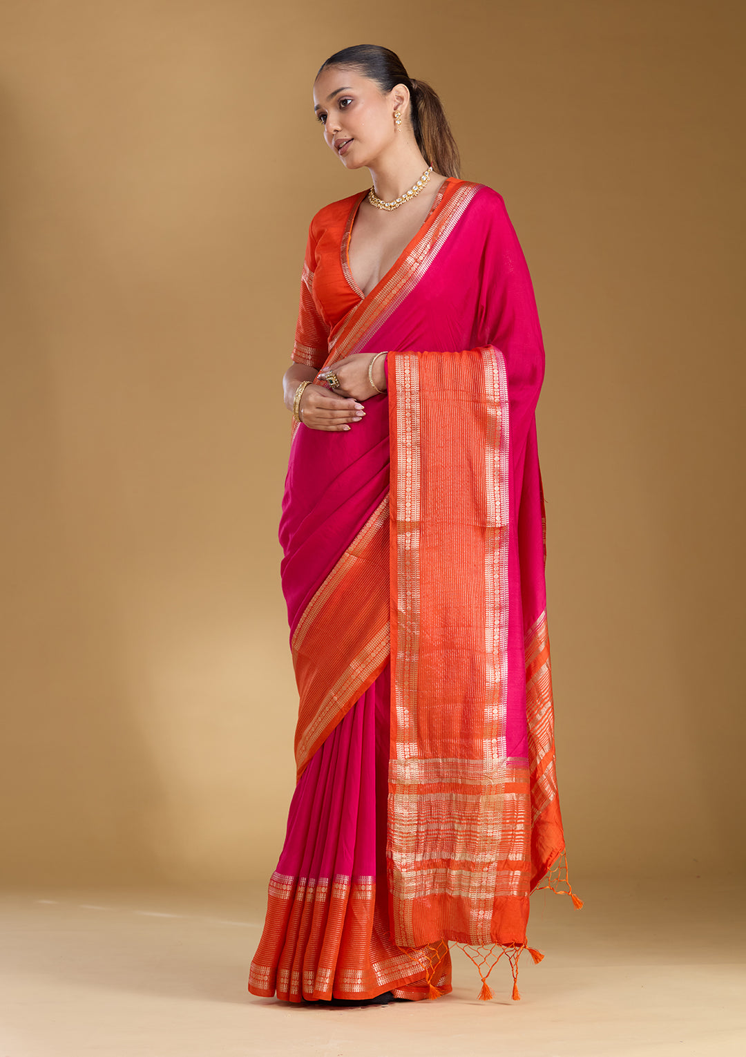 Rani Pink Zariwork (Gold) Art Silk Silk_Saree
