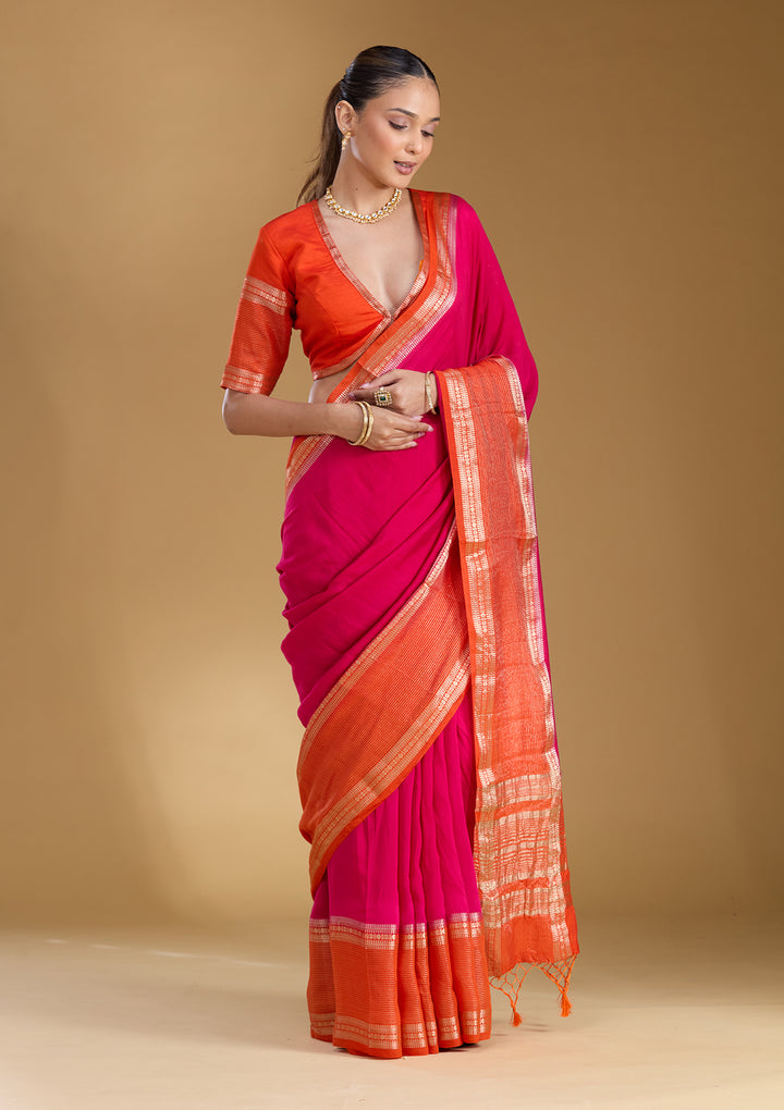 Rani Pink Zariwork (Gold) Art Silk Silk_Saree