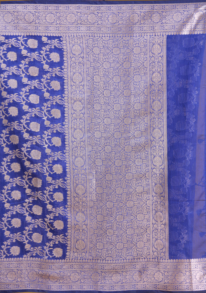 Royal Blue Cotton Jaal Zariwork Saree With Matching Blouse Piece