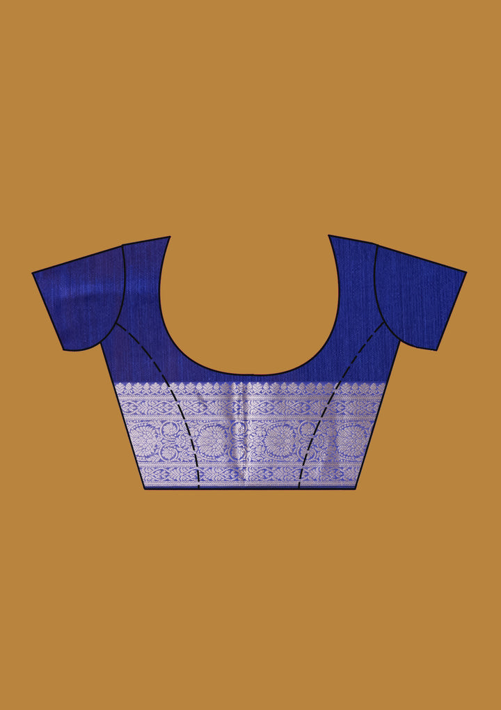 Royal Blue Cotton Jaal Zariwork Saree With Matching Blouse Piece