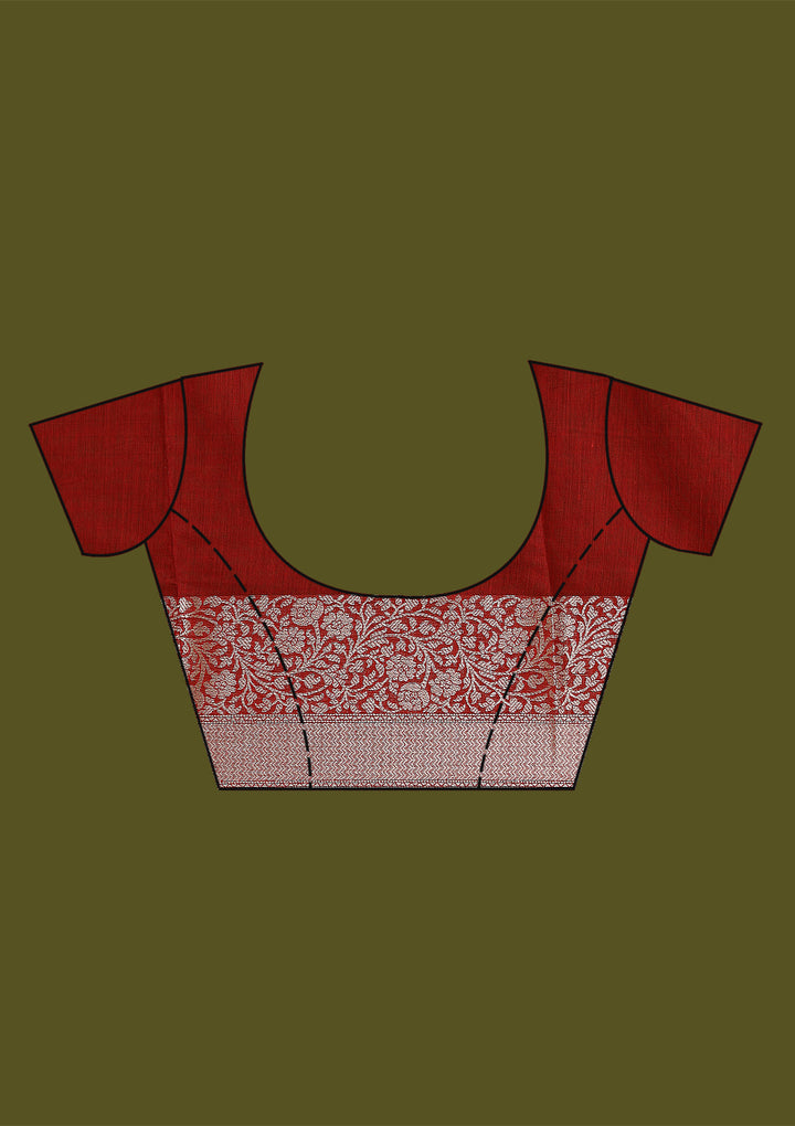 Red Cotton Buti Zariwork Saree With Matching Blouse Piece