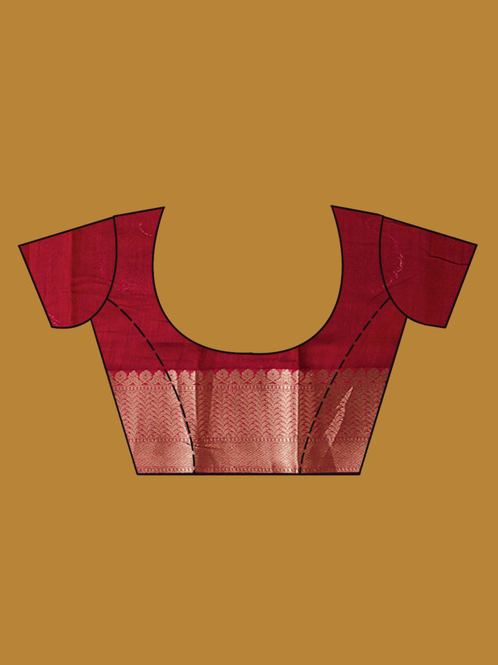 Red Cotton Buti Gold Zariwork Saree With Matching Blouse Piece