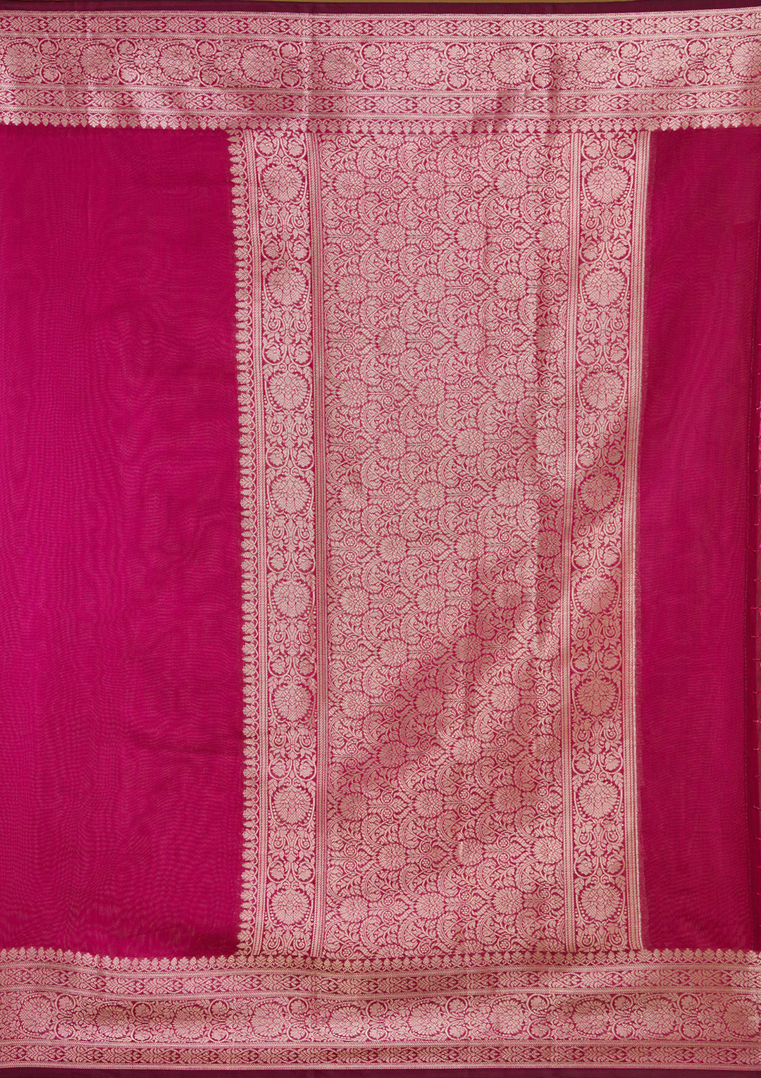 Magenta Pink Cotton Plain Gold Zariwork Saree With Matching Blouse Piece