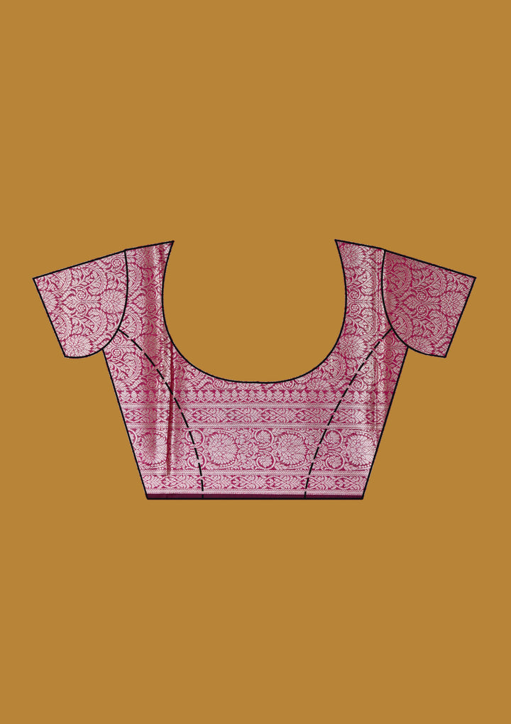 Magenta Pink Cotton Plain Gold Zariwork Saree With Matching Blouse Piece