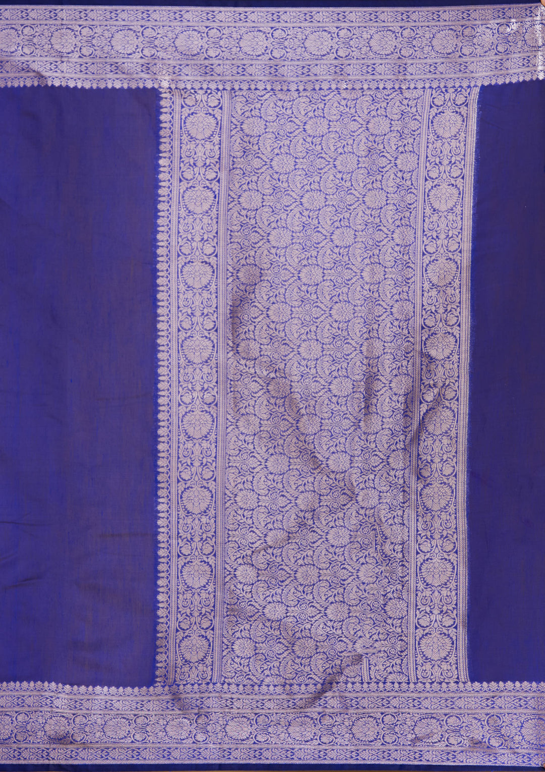 Royal Blue Cotton Plain Gold Zariwork Saree With Matching Blouse Piece