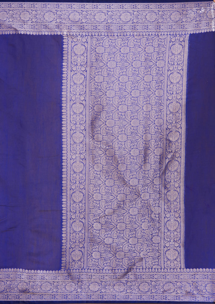 Royal Blue Cotton Plain Gold Zariwork Saree With Matching Blouse Piece