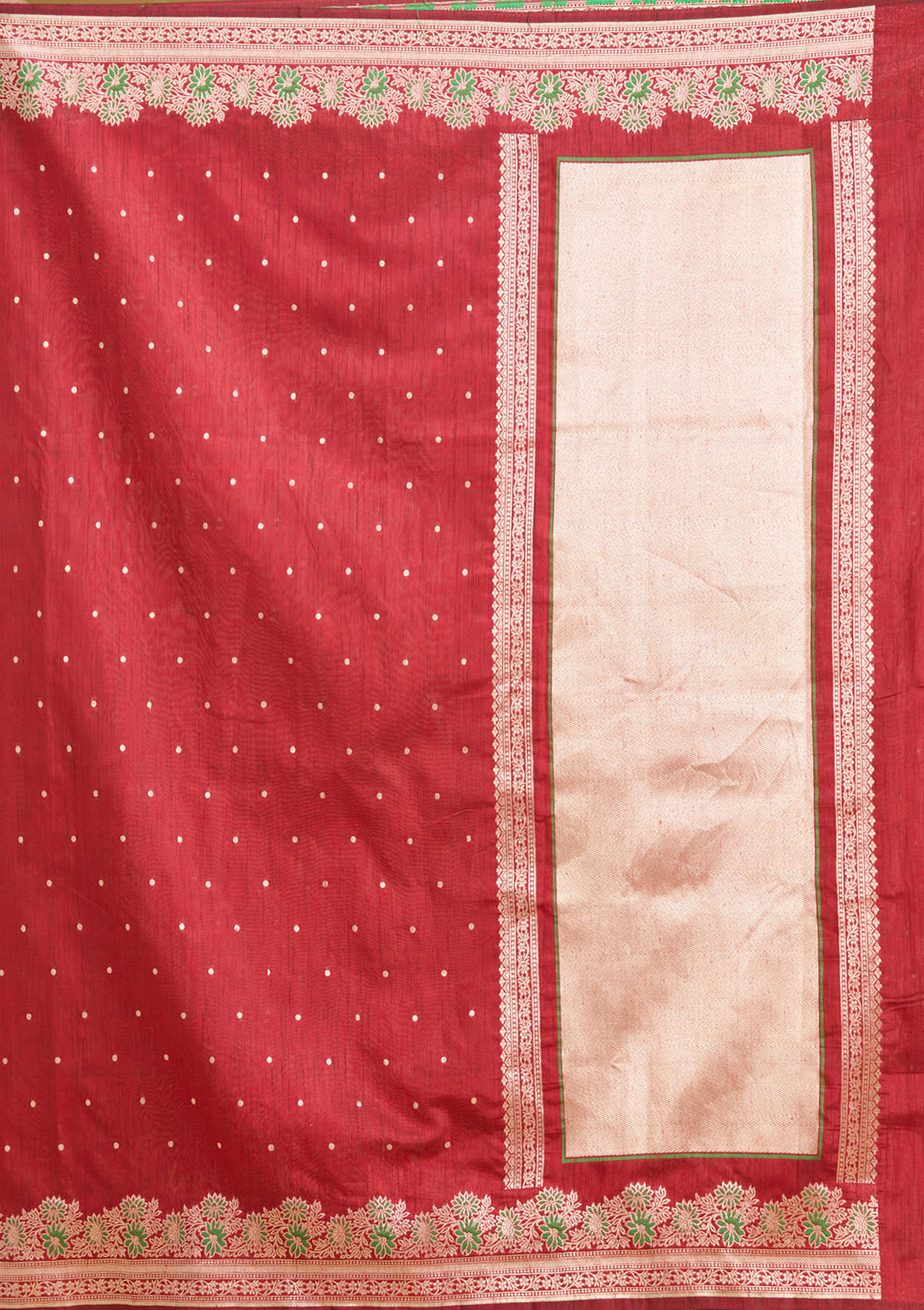 Maroon Cotton Buti Gold Zariwork Saree With Matching Blouse Piece
