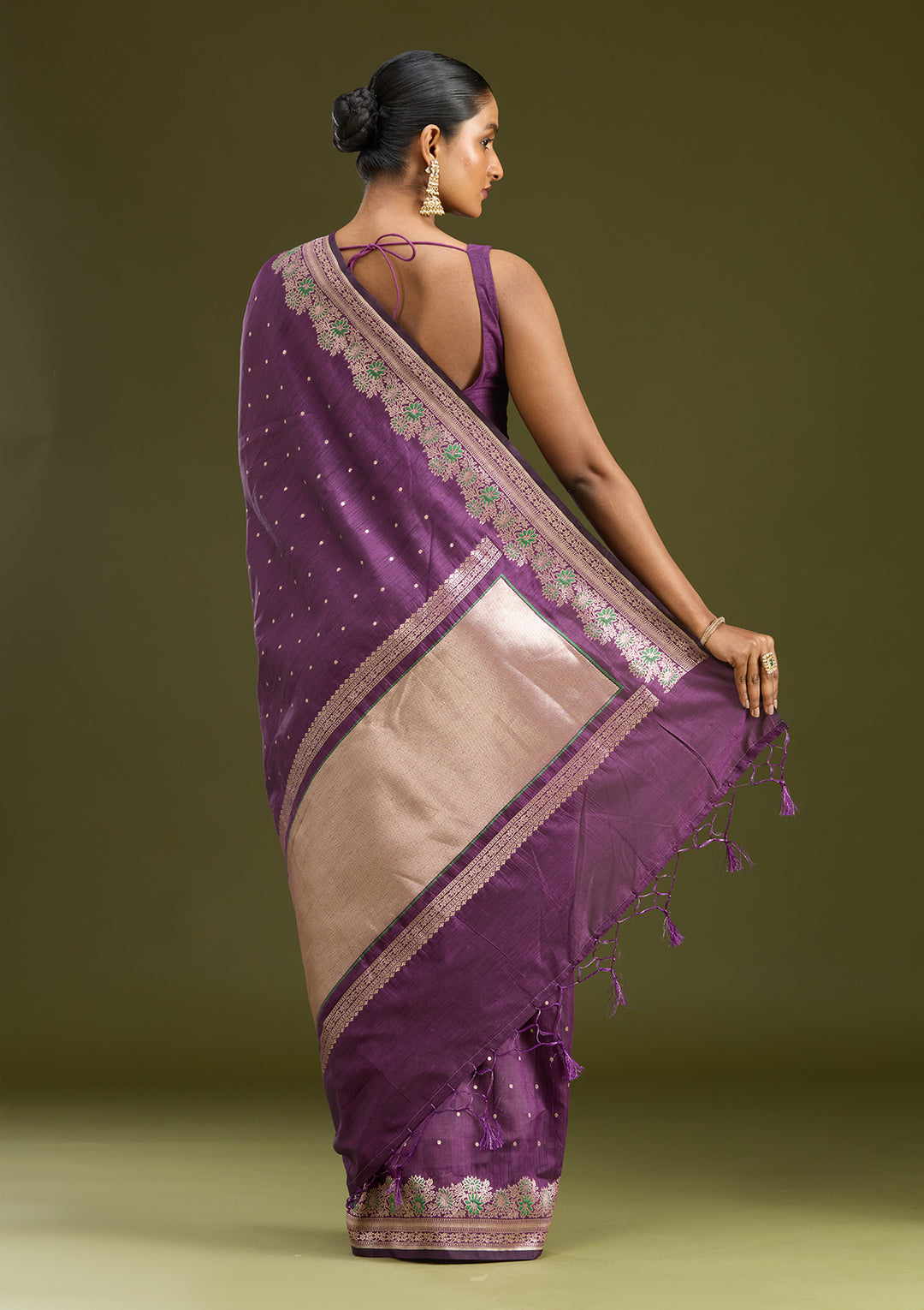 Purple Cotton Buti Gold Zariwork Saree With Matching Blouse Piece