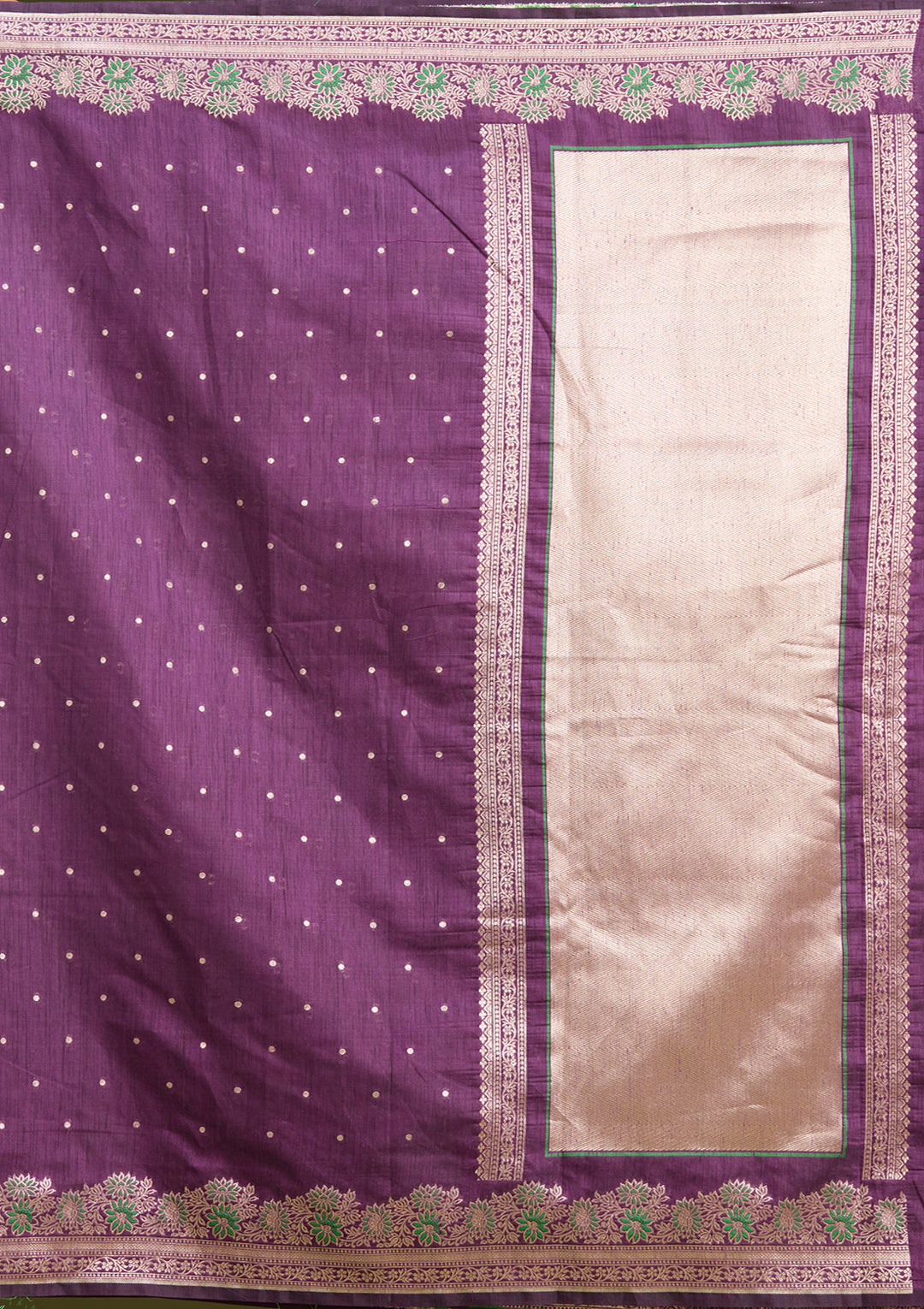 Purple Cotton Buti Gold Zariwork Saree With Matching Blouse Piece
