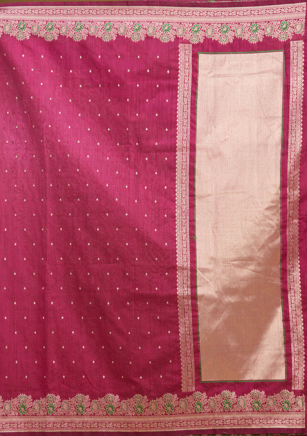 Wine Cotton Buti Gold Zariwork Saree With Matching Blouse Piece