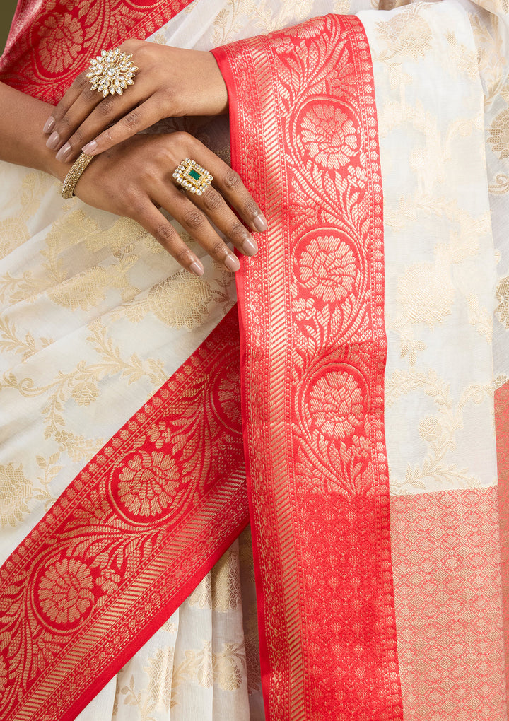 Cream Zariwork Tissue Silk Saree