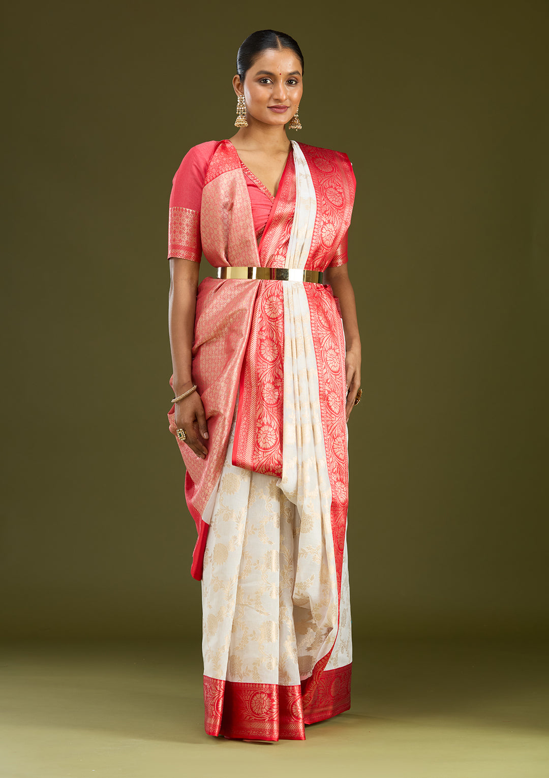 Cream Zariwork Tissue Silk Saree