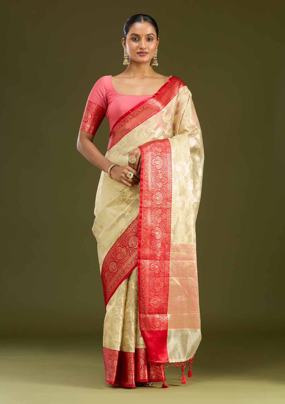 Gold Cotton Plain Gold Zariwork Saree With Matching Blouse Piece