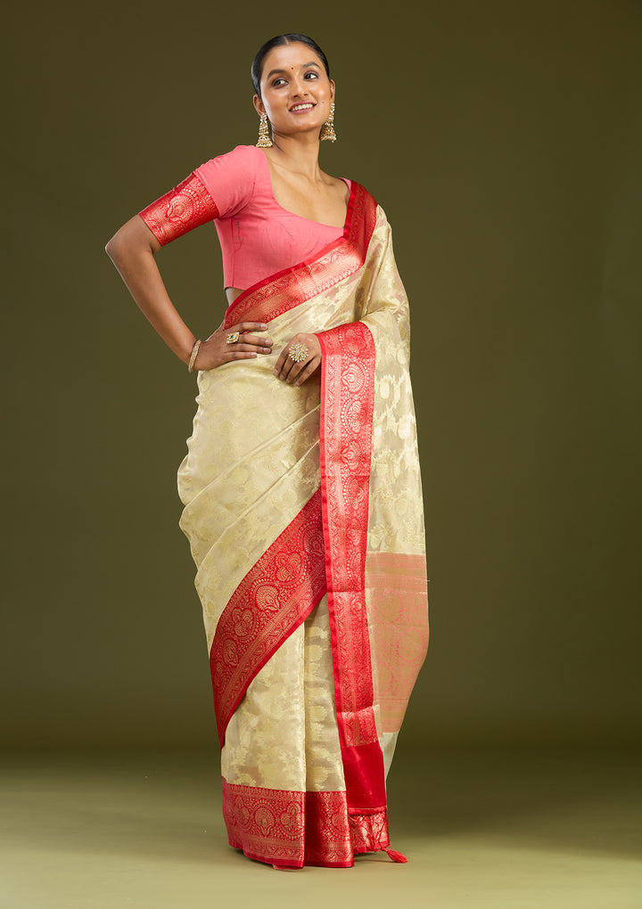 Gold Cotton Plain Gold Zariwork Saree With Matching Blouse Piece