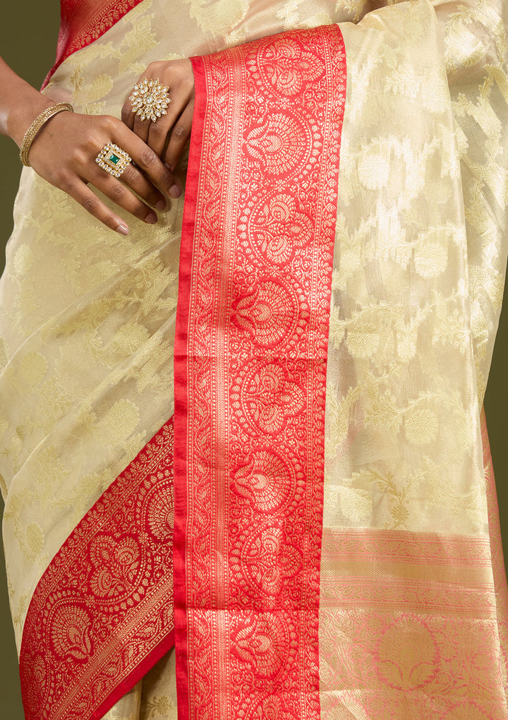 Gold Cotton Plain Gold Zariwork Saree With Matching Blouse Piece