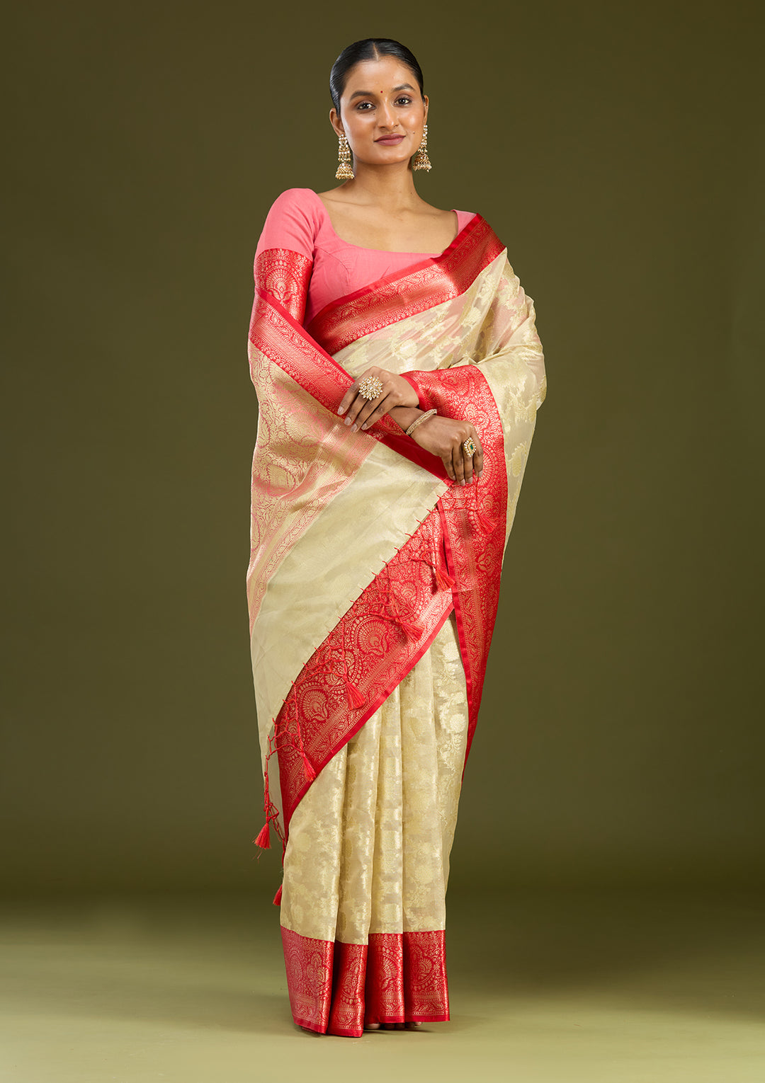 Gold Cotton Plain Gold Zariwork Saree With Matching Blouse Piece