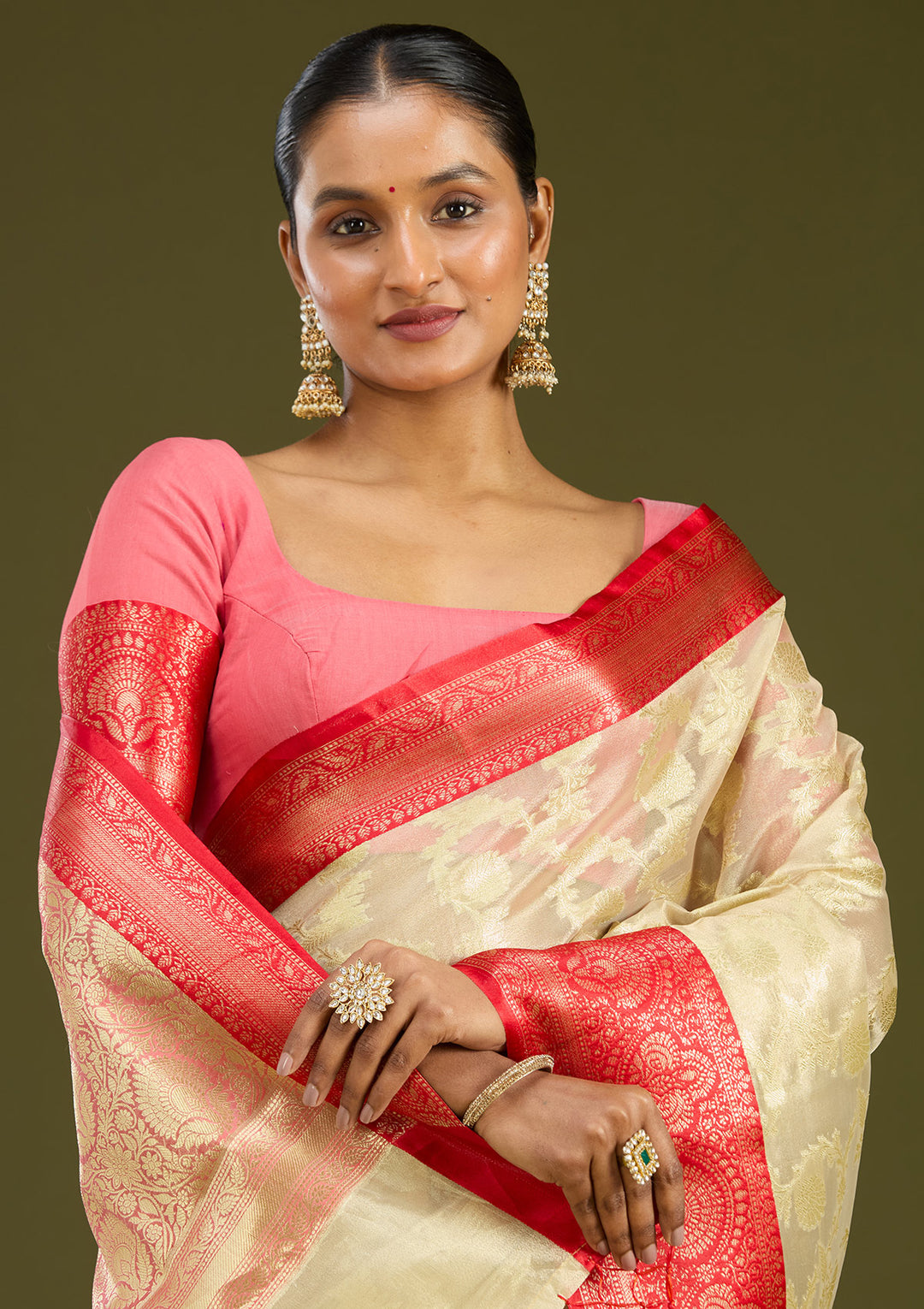 Gold Cotton Plain Gold Zariwork Saree With Matching Blouse Piece