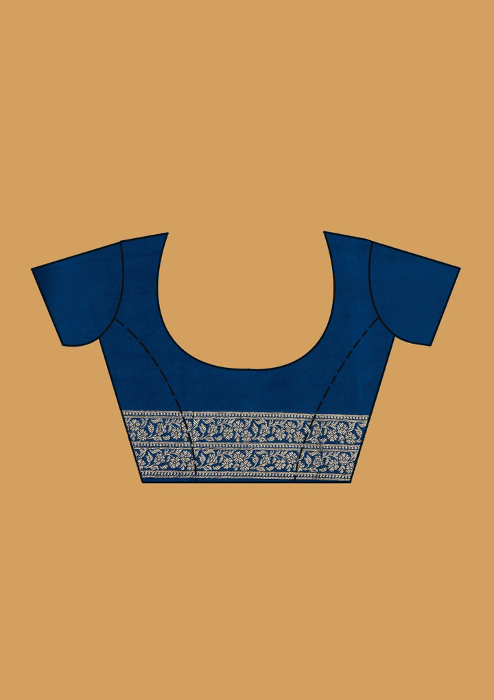 Peacock Blue Crepe Buti Gold Zariwork Saree With Matching Blouse Piece