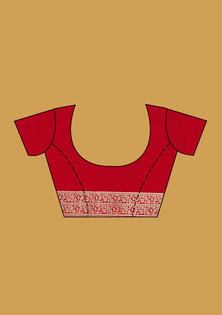 Red Crepe Buti Gold Zariwork Saree With Matching Blouse Piece