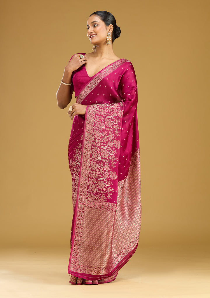 Wine Crepe Buti Gold Zariwork Saree With Matching Blouse Piece