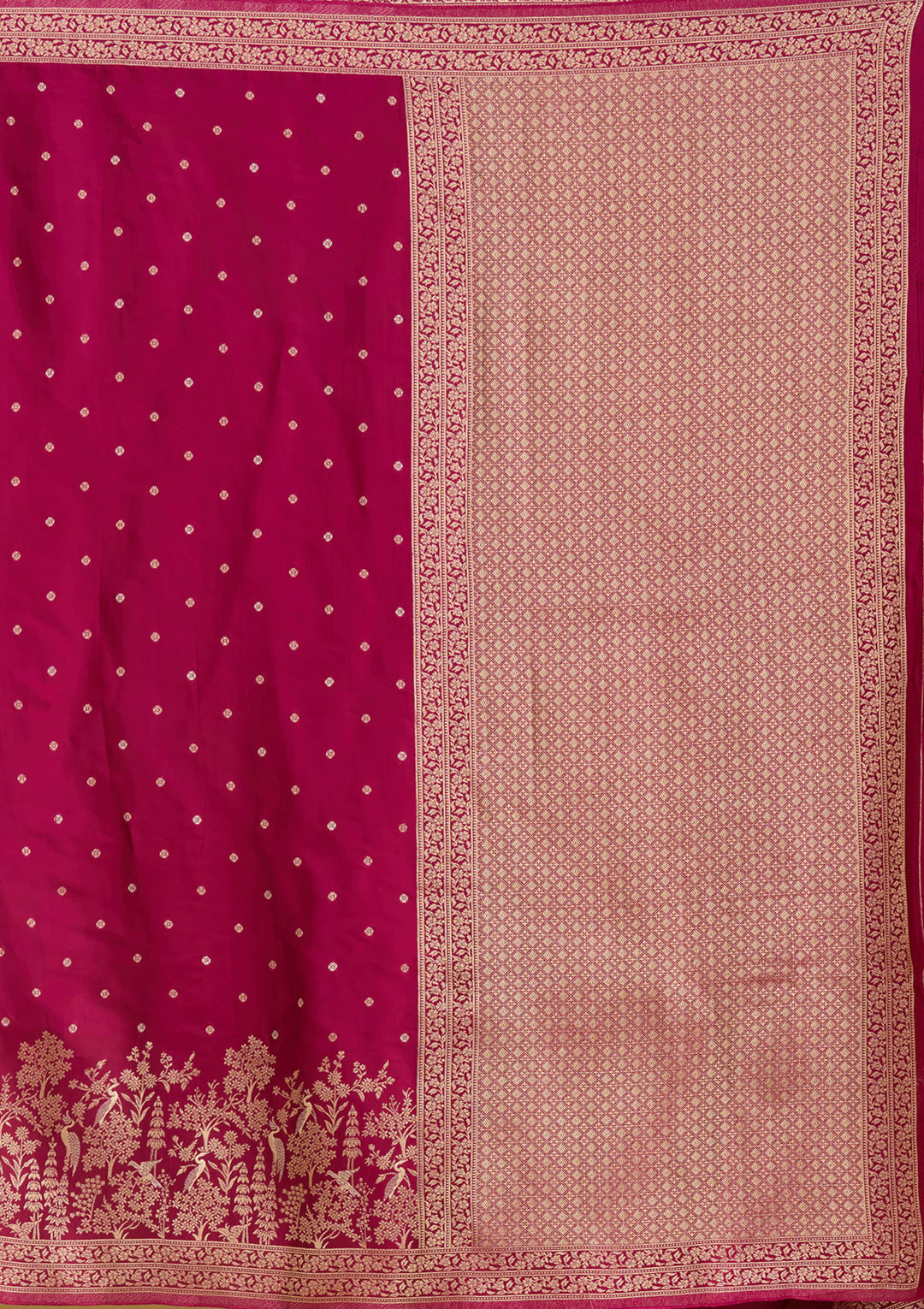 Wine Crepe Buti Gold Zariwork Saree With Matching Blouse Piece