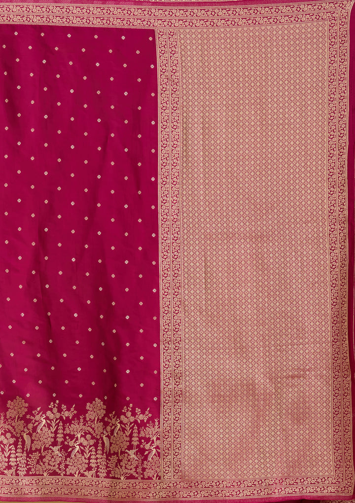 Wine Crepe Buti Gold Zariwork Saree With Matching Blouse Piece