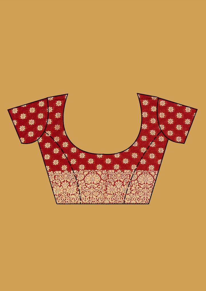 Rust Crepe Jaal Gold Zariwork Saree With Matching Blouse Piece